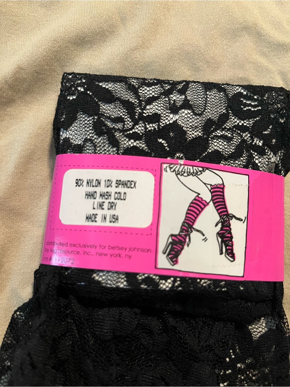 Vintage Betsey Johnson Black Lace Knee-High Socks with Pink Accent Band - Picture 3 of 4